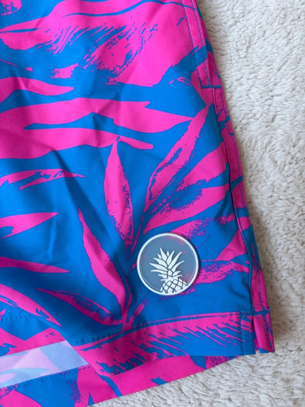 Chubbies Men's The Palm Springers Lined Pink & Blue 4” Swim Shorts Large